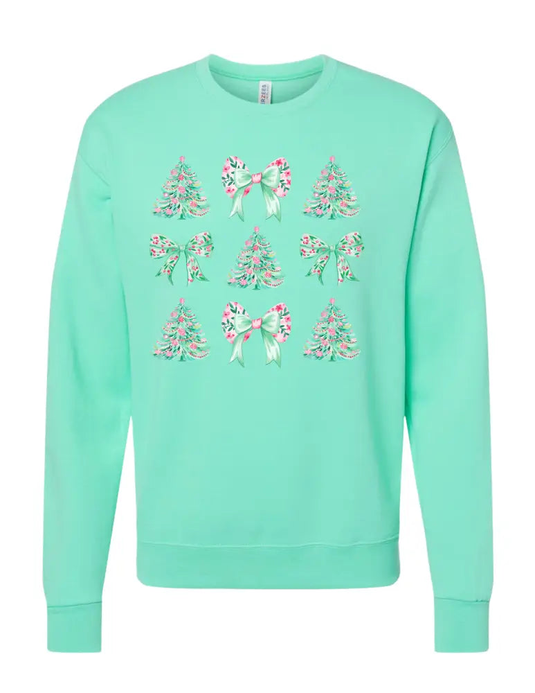 Mint Christmas Trees and Bows Sweatshirt - Posh Finds