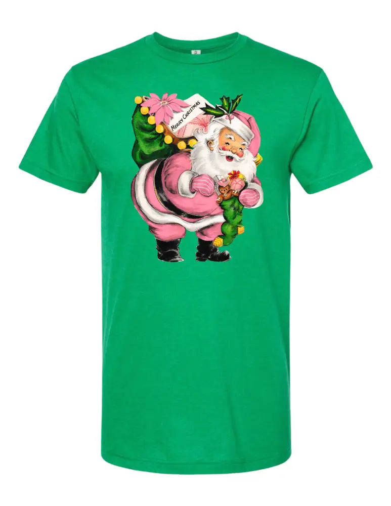 Mint Green Vintage Pink Santa Tee - Posh Finds