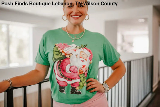 Mint Green Vintage Pink Santa Tee - Posh Finds