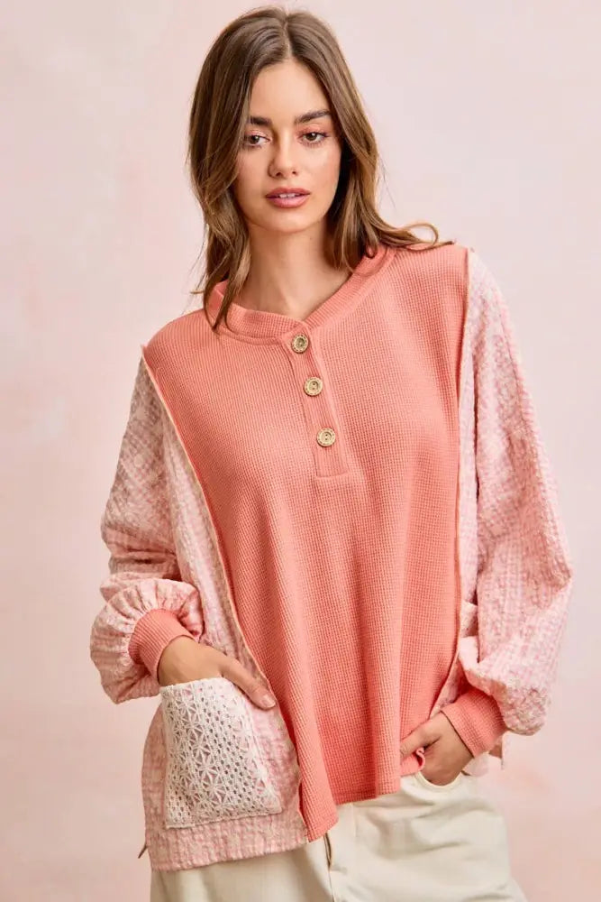 Mix And Match Buttoned Top With Front Pocket: LIGHT BLUE - Posh Finds