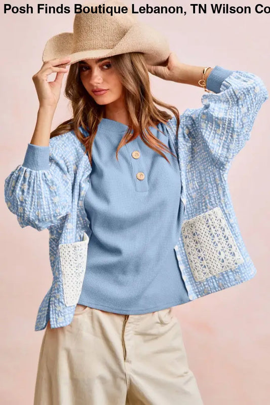 Mix And Match Buttoned Top With Front Pocket: LIGHT BLUE - Posh Finds