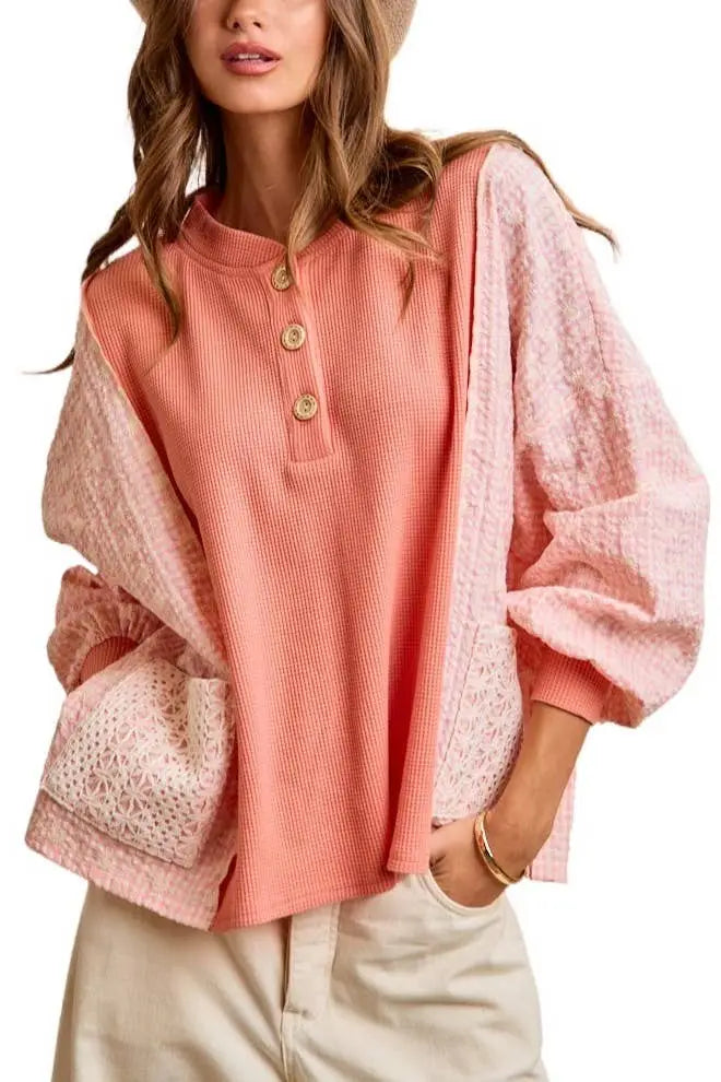 Mix And Match Buttoned Top With Front Pocket: LIGHT BLUE - Posh Finds