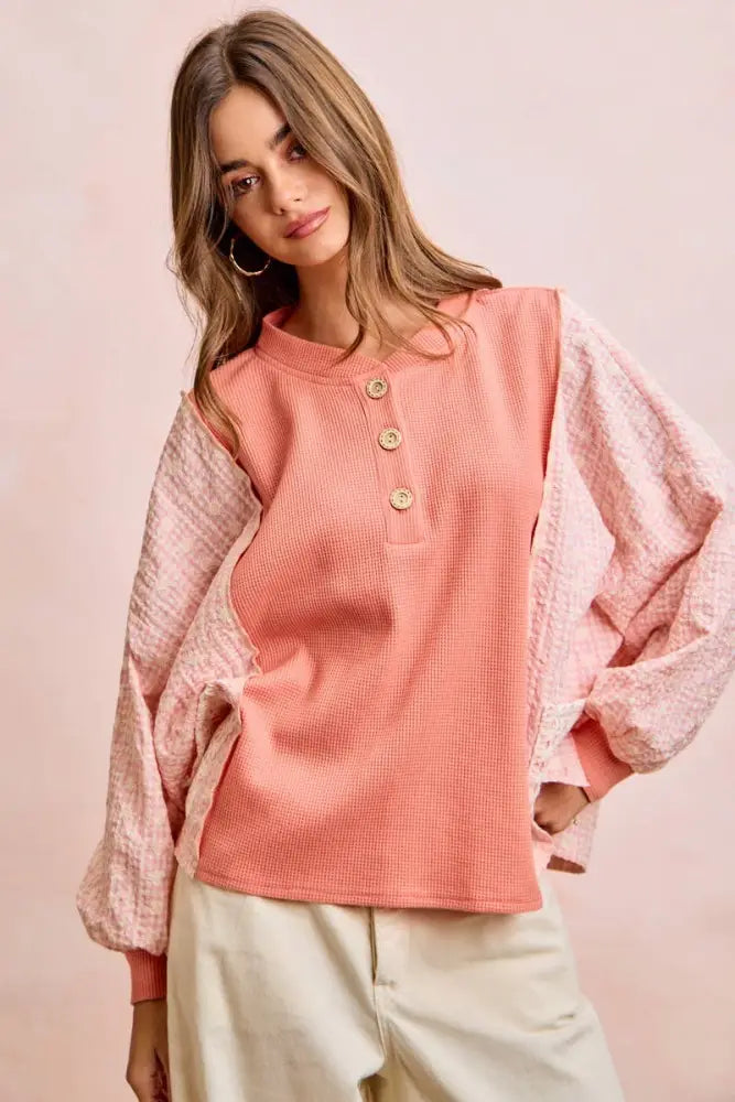 Mix And Match Buttoned Top With Front Pocket: LIGHT BLUE - Posh Finds