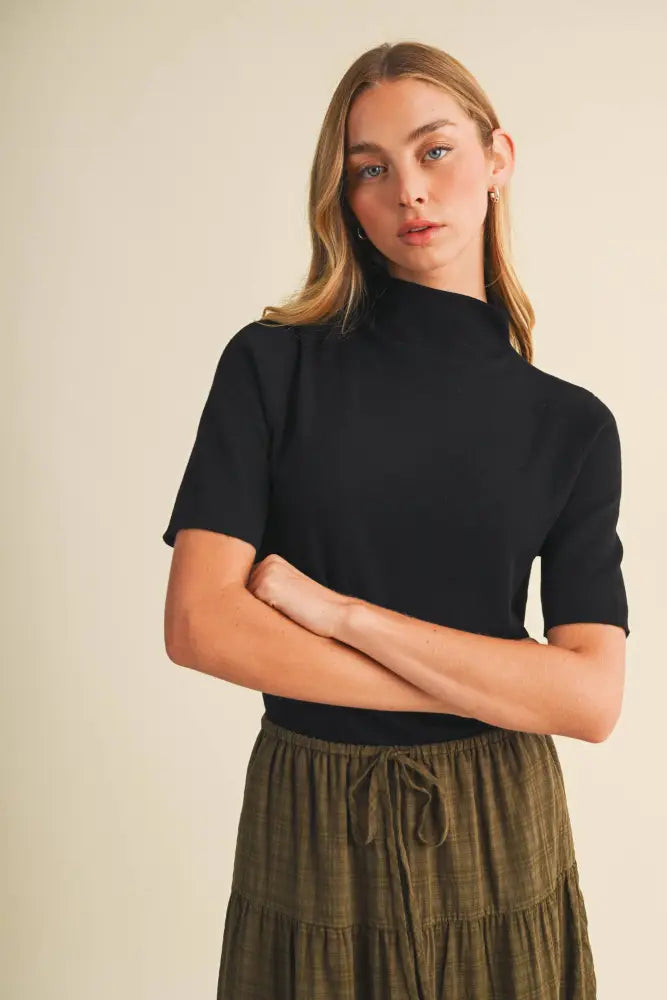 Mock-Neck Fine-Gauge Knit Pullover: CREAM / M