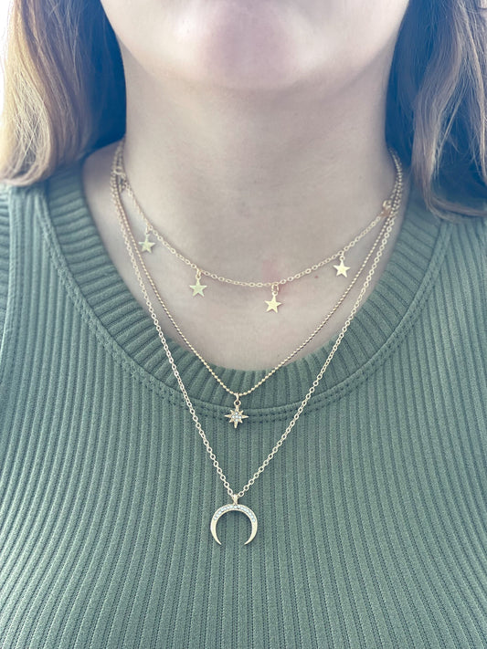 Moon and Stars Layered Necklace in Gold - Posh Finds
