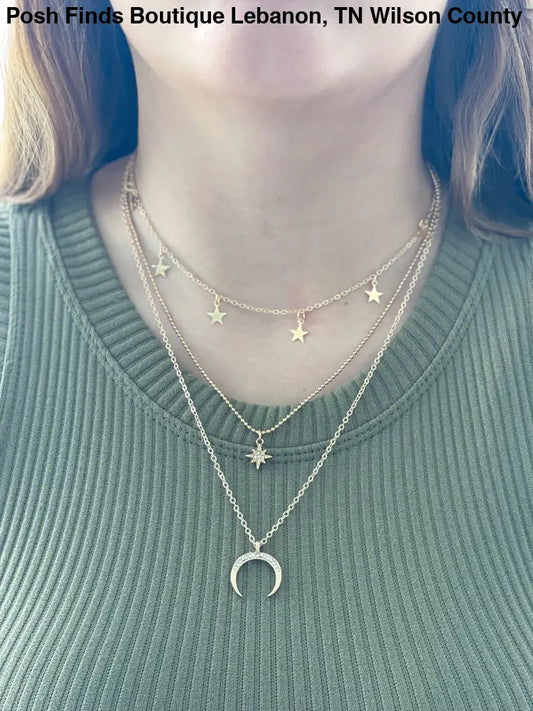 Moon and Stars Layered Necklace in Gold - Posh Finds