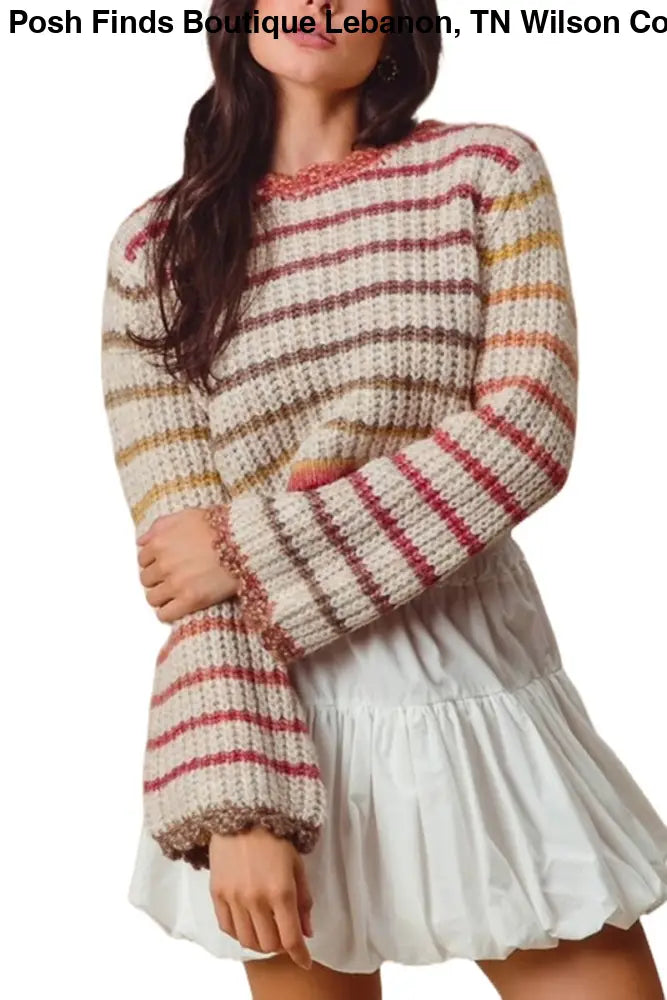 Multi Color Gradation Stripe Crop Sweater: OATMEAL/RUST - Posh Finds