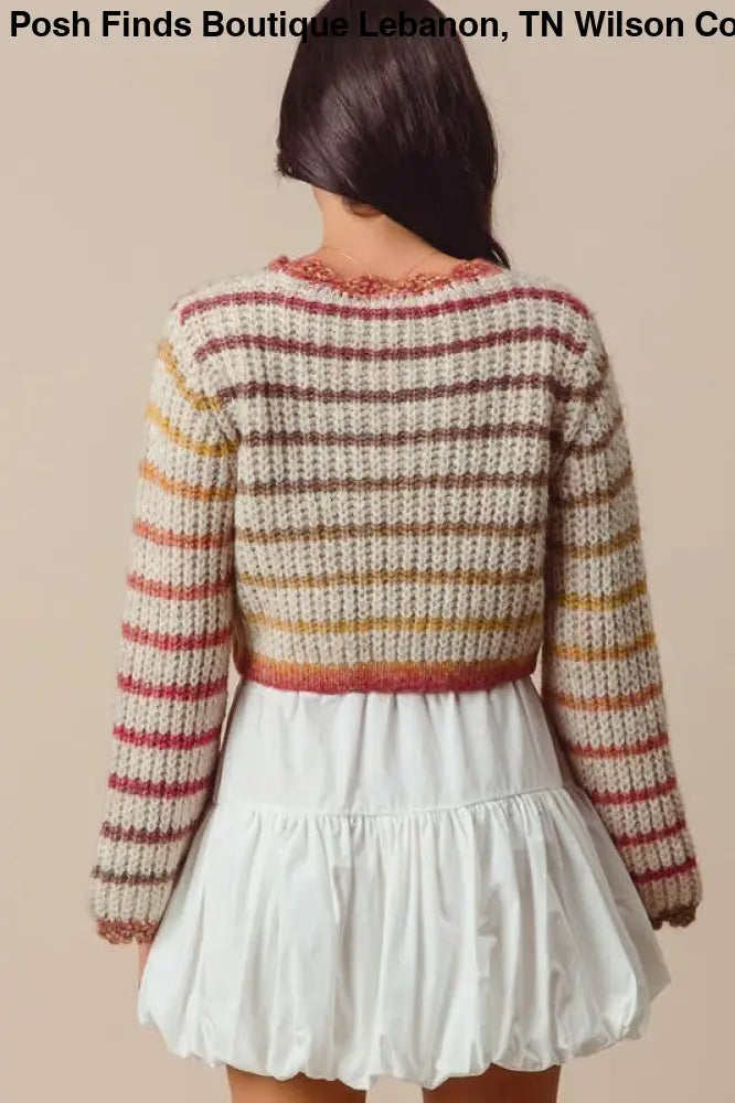 Multi Color Gradation Stripe Crop Sweater: OATMEAL/RUST - Posh Finds