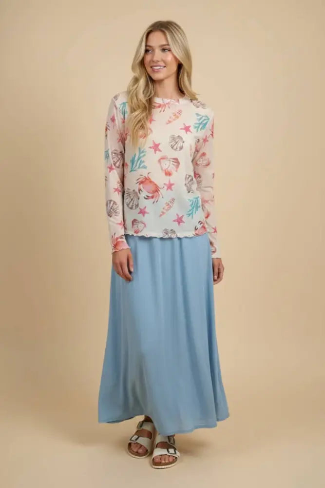 MULTI PATTERN LONG SLEEVE MESH TOP: MULTICOLOR PAISLEY - Posh Finds
