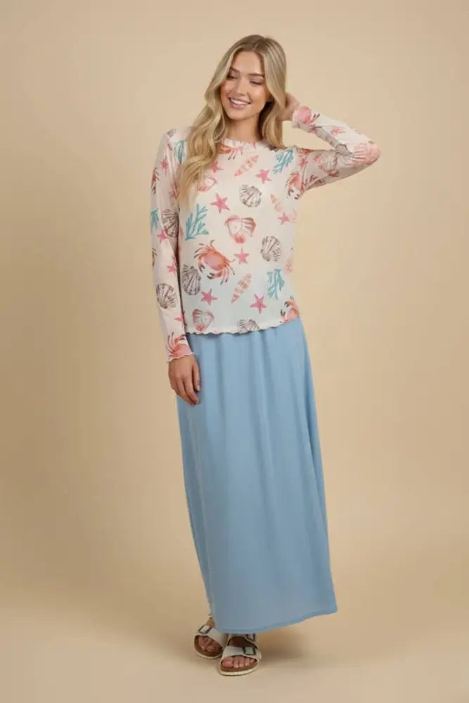 MULTI PATTERN LONG SLEEVE MESH TOP: MULTICOLOR PAISLEY - Posh Finds
