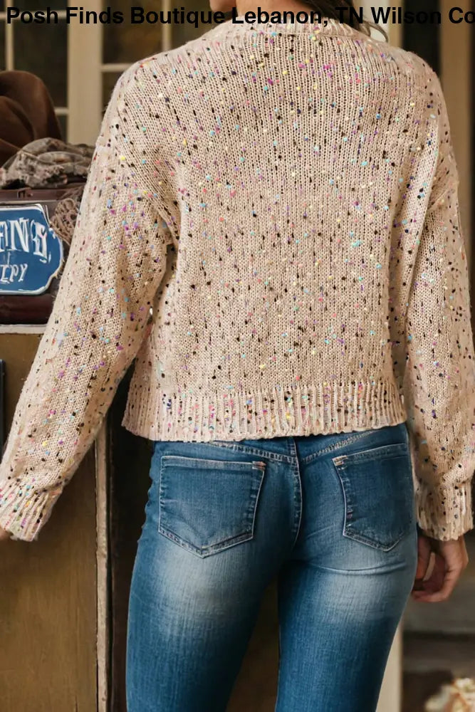Multicolor Confetti Sweater Cardigan: Apricot - Posh Finds
