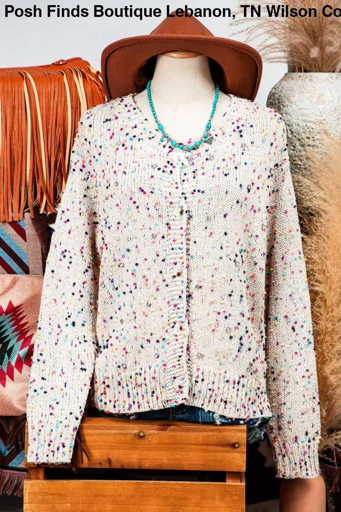 Multicolor Confetti Sweater Cardigan: Apricot - Posh Finds