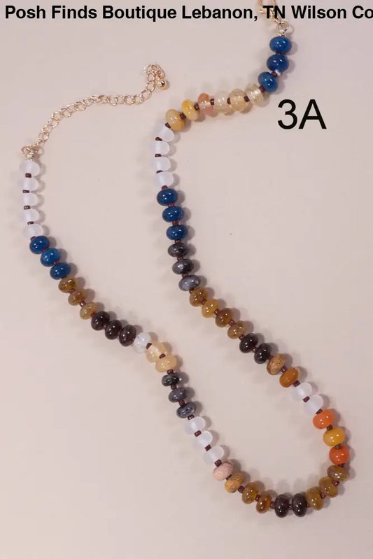 NATURAL AGATE GLASS SEMI PRECIOUS BEAD NECKLACE |  3A - Posh Finds