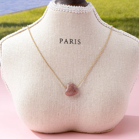 NATURAL STONE SEMI PRECIOUS HEART NECKLACE |: Amethyst - Posh Finds