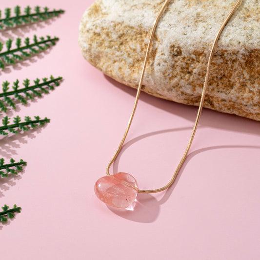 NATURAL STONE SEMI PRECIOUS HEART NECKLACE |: CHERRY QUARTZ - Posh Finds