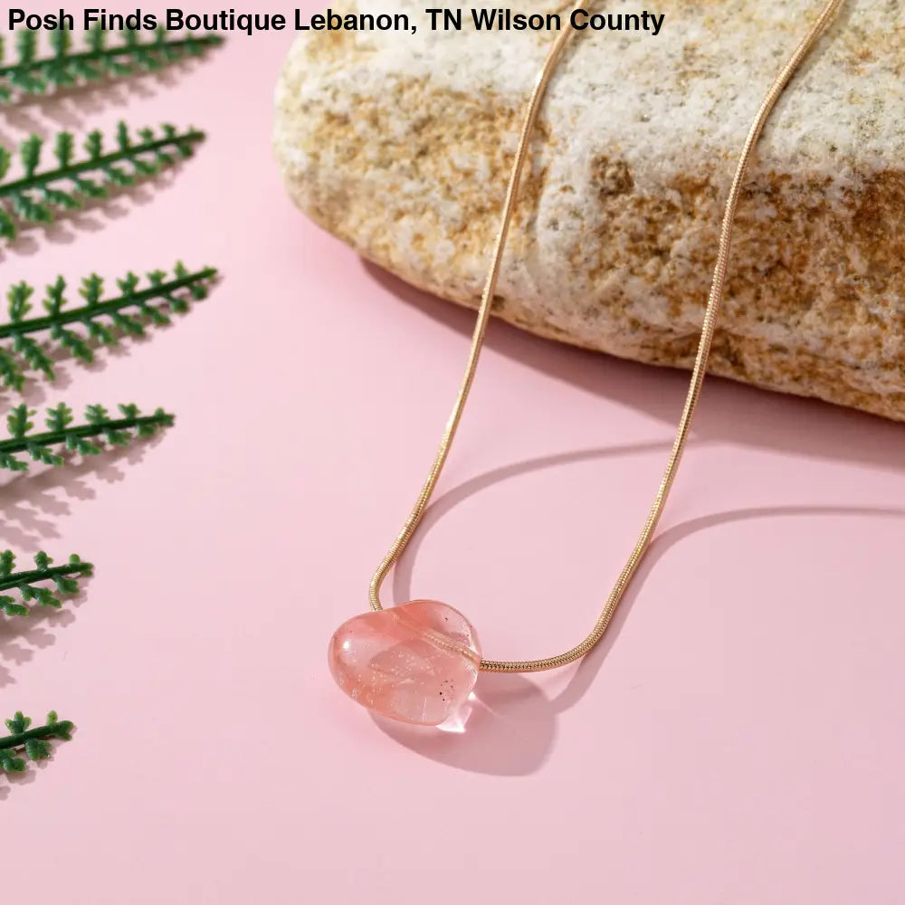 NATURAL STONE SEMI PRECIOUS HEART NECKLACE |: CHERRY QUARTZ - Posh Finds
