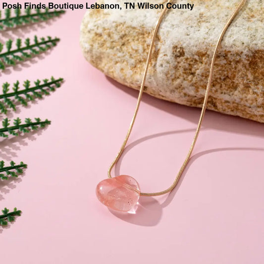 NATURAL STONE SEMI PRECIOUS HEART NECKLACE |: CHERRY QUARTZ - Posh Finds