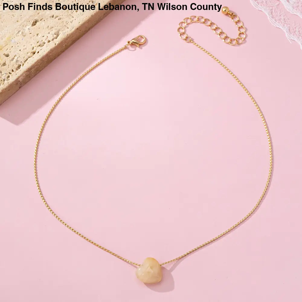 NATURAL STONE SEMI PRECIOUS HEART NECKLACE |: CHERRY QUARTZ - Posh Finds