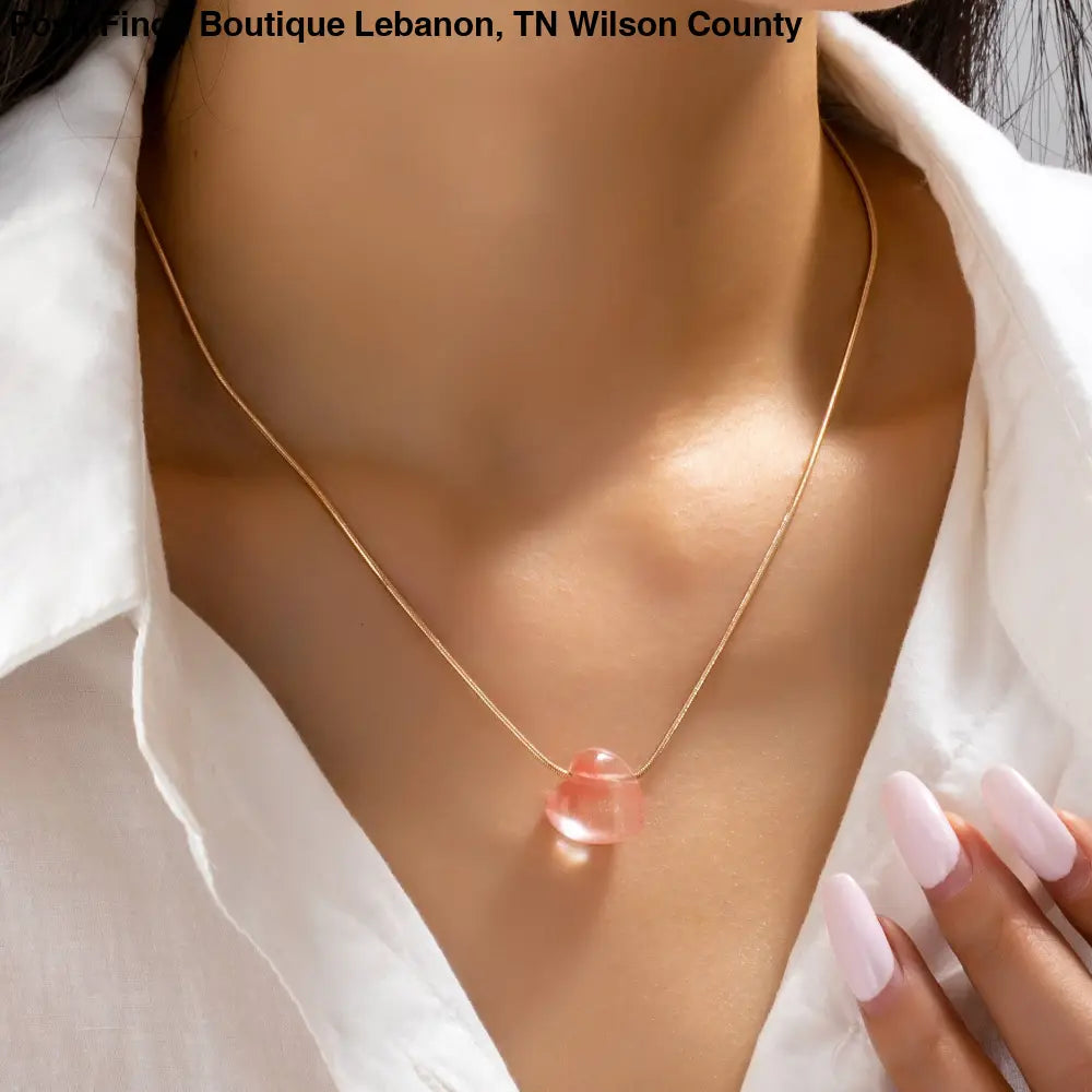 NATURAL STONE SEMI PRECIOUS HEART NECKLACE |: CHERRY QUARTZ - Posh Finds