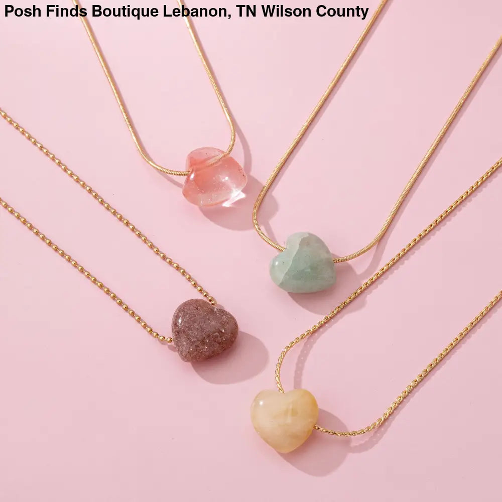 NATURAL STONE SEMI PRECIOUS HEART NECKLACE |: CHERRY QUARTZ - Posh Finds