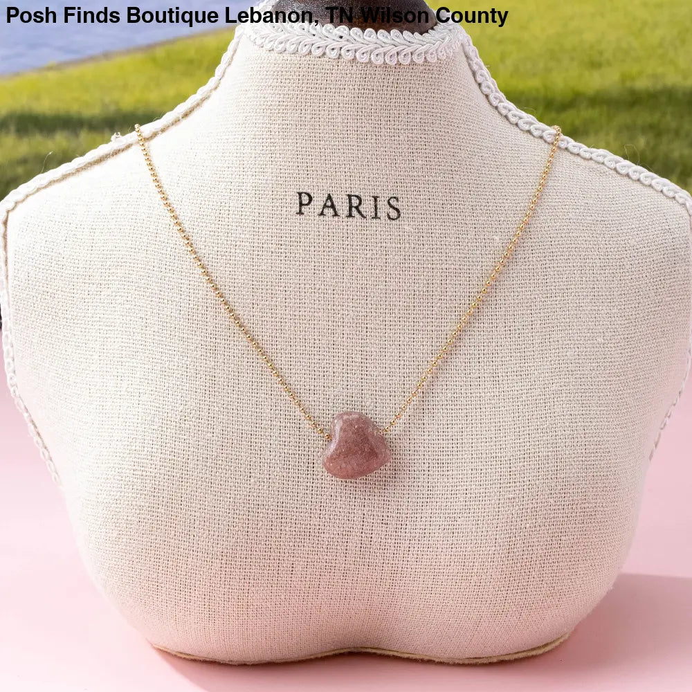 NATURAL STONE SEMI PRECIOUS HEART NECKLACE |: CHERRY QUARTZ - Posh Finds