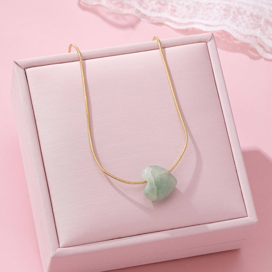 NATURAL STONE SEMI PRECIOUS HEART NECKLACE |: Jade - Posh Finds
