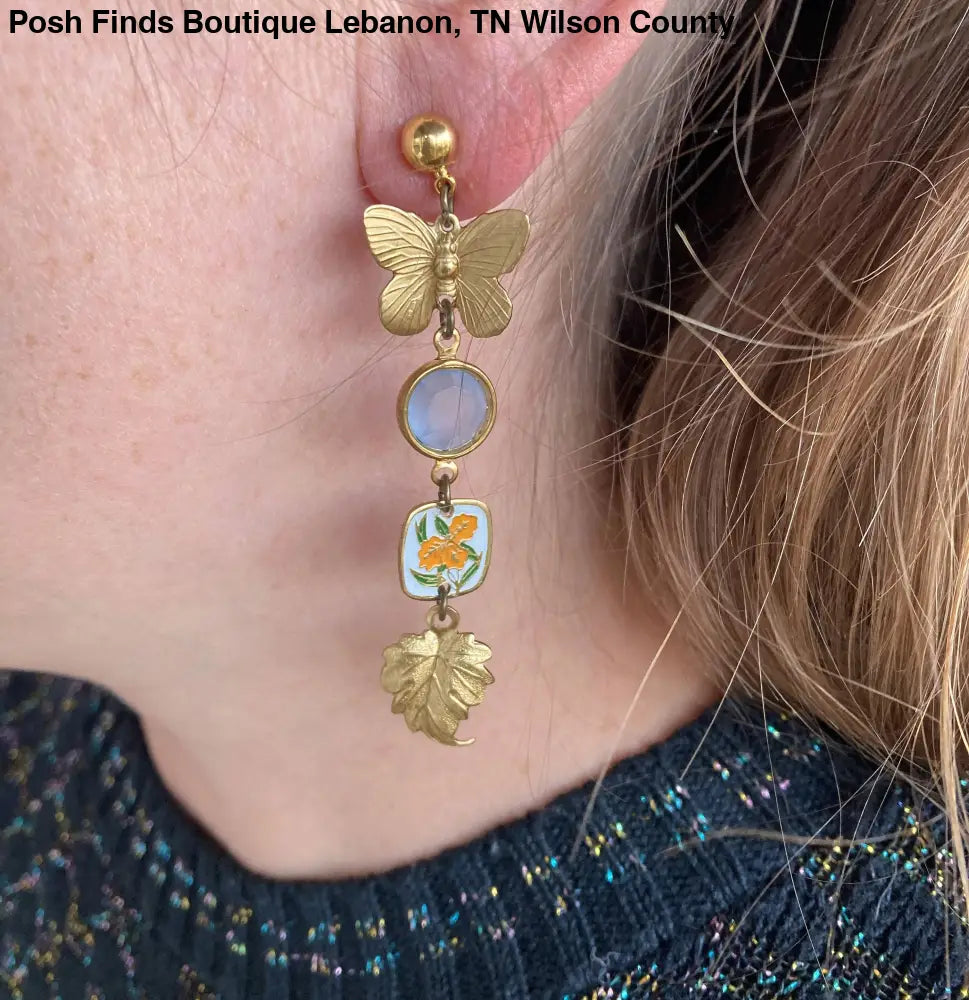 Nature Study Brass & Crystal Charm Earrings - Posh Finds
