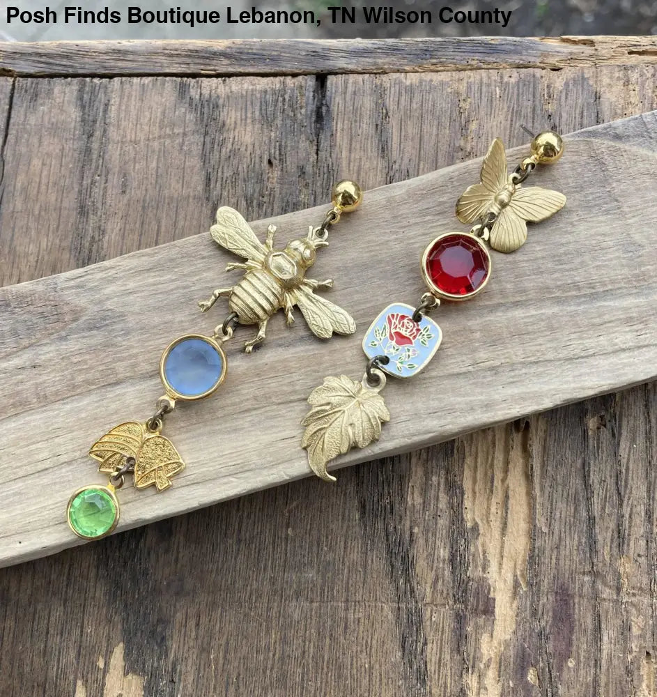 Nature Study Brass & Crystal Charm Earrings - Posh Finds