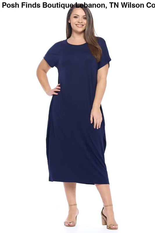 Navy Plus Size Cocoon Maxi Dress with Dolman Sleeves - Women > Dresses