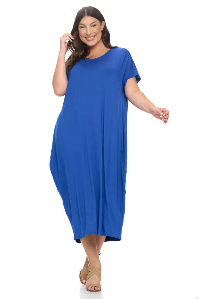 Navy Plus Size Cocoon Maxi Dress with Dolman Sleeves - Women > Dresses