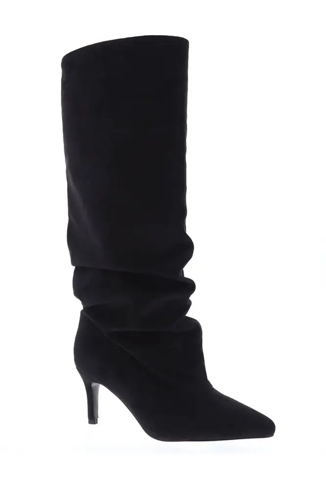 NEWARK-28 Suede Pointed Toe Kitten Heel Tall Boots: Taupe Suede / Medium Heel