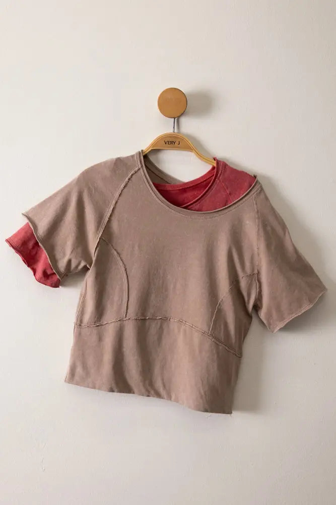 NT12507-Mineral Washed Knit Fitted Casual Crop Top: H GRAY / S-M-L/2-2-2