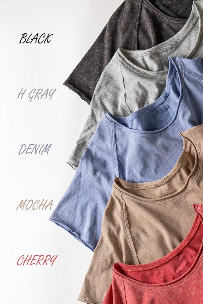 NT12507-Mineral Washed Knit Fitted Casual Crop Top: H GRAY / S-M-L/2-2-2