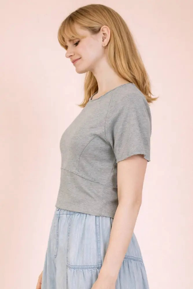 NT12507-Mineral Washed Knit Fitted Casual Crop Top: H GRAY / S-M-L/2-2-2