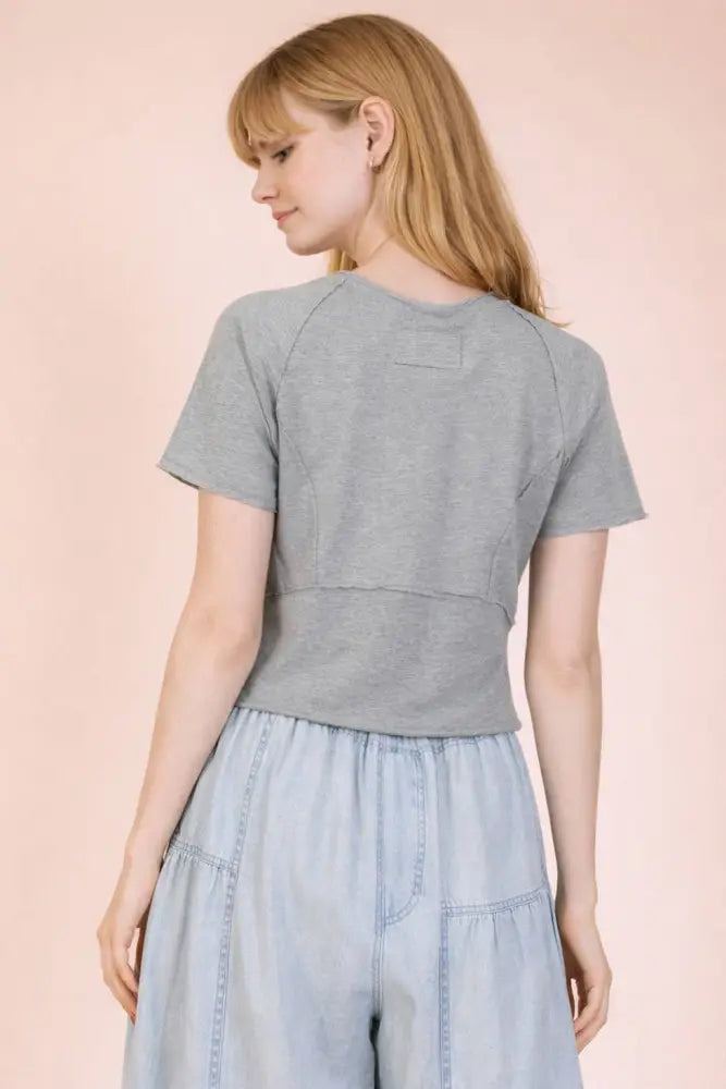 NT12507-Mineral Washed Knit Fitted Casual Crop Top: MOCHA / S-M-L/2-2-2