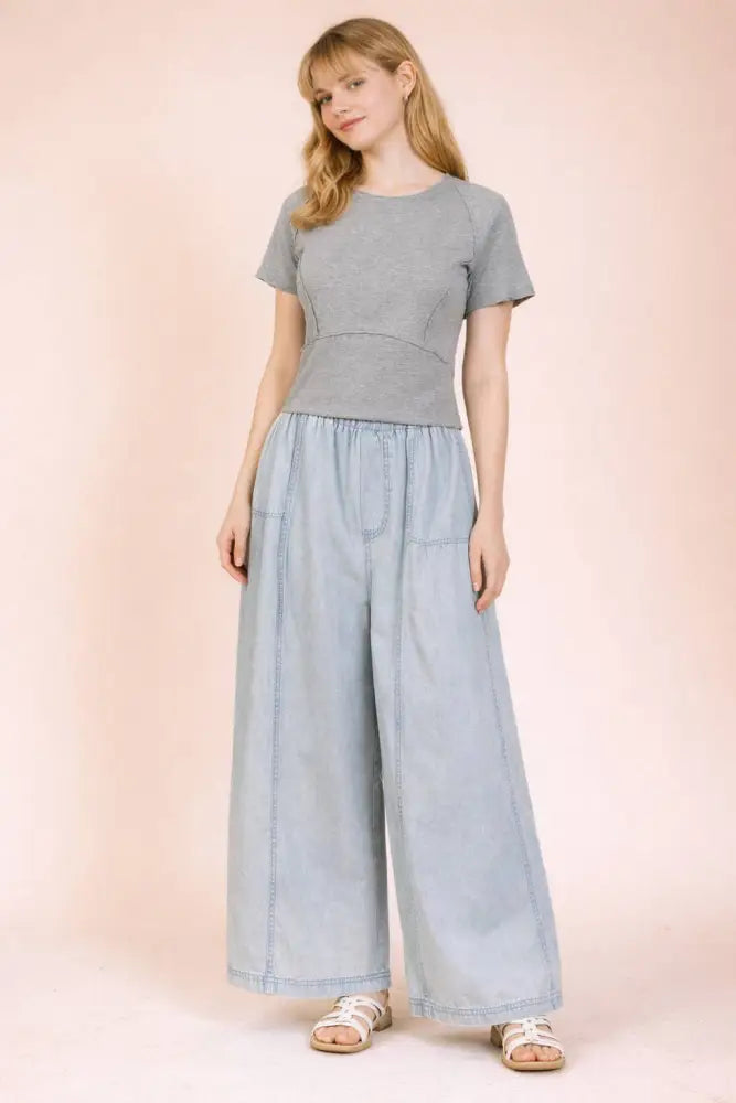 NT12507-Mineral Washed Knit Fitted Casual Crop Top: MOCHA / S-M-L/2-2-2