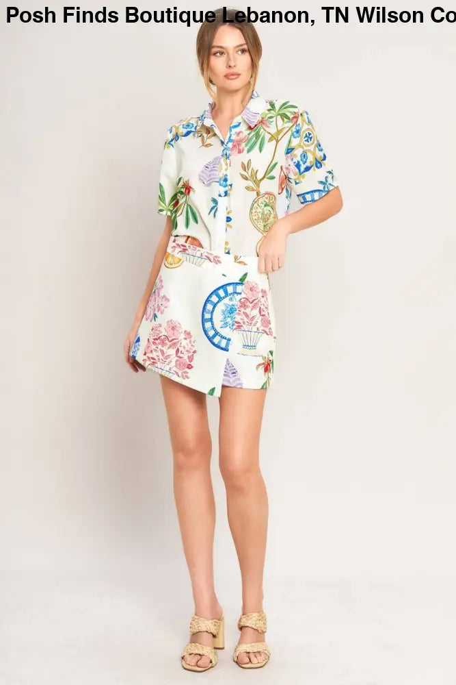 Off White Printed Woven Button Top - Top