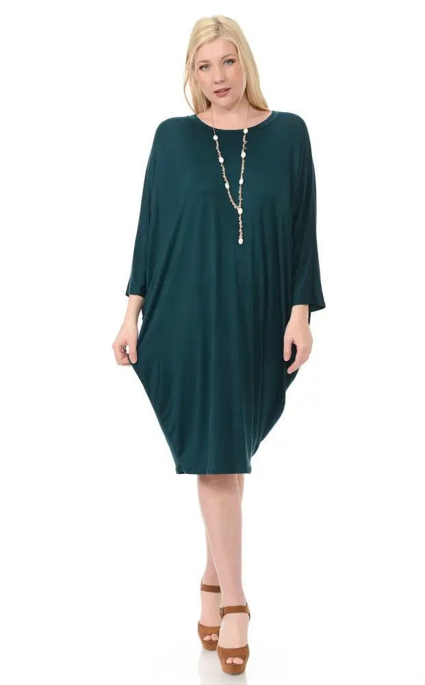 Olive Plus Side Draped Dolman Sleeves Dress - Women > Dresses