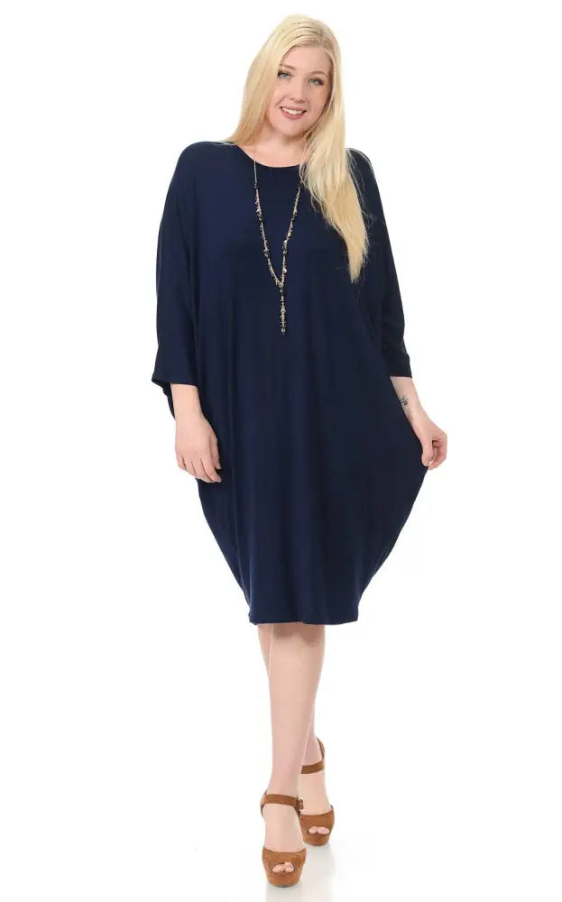 Olive Plus Side Draped Dolman Sleeves Dress - Women > Dresses