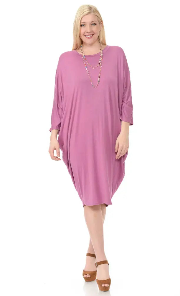 Olive Plus Side Draped Dolman Sleeves Dress - Women > Dresses