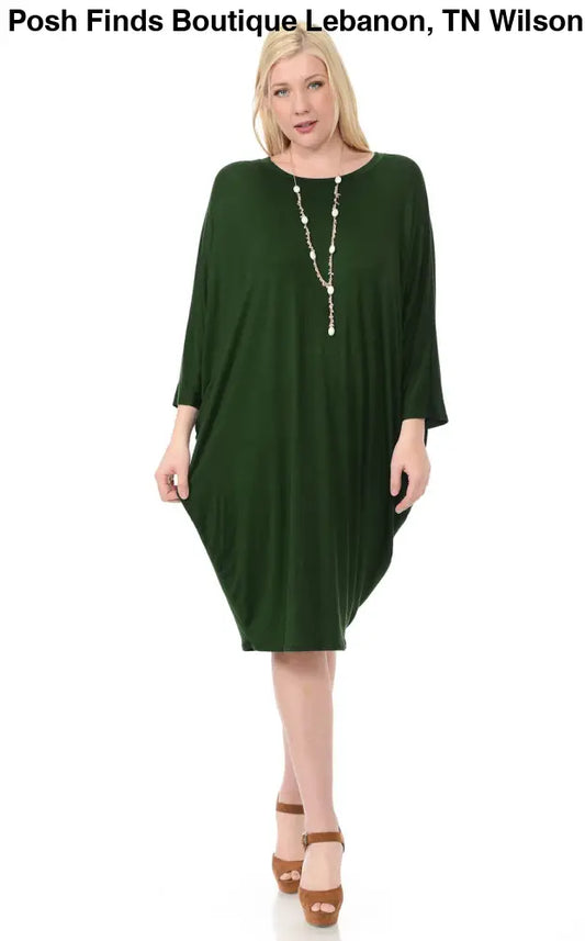 Olive Plus Side Draped Dolman Sleeves Dress - Women > Dresses