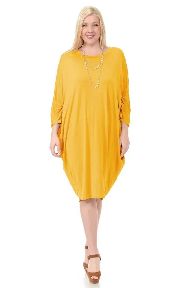 Olive Plus Side Draped Dolman Sleeves Dress - Women > Dresses