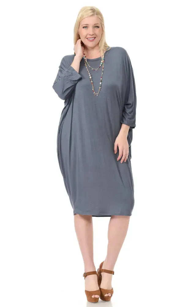Olive Plus Side Draped Dolman Sleeves Dress - Women > Dresses