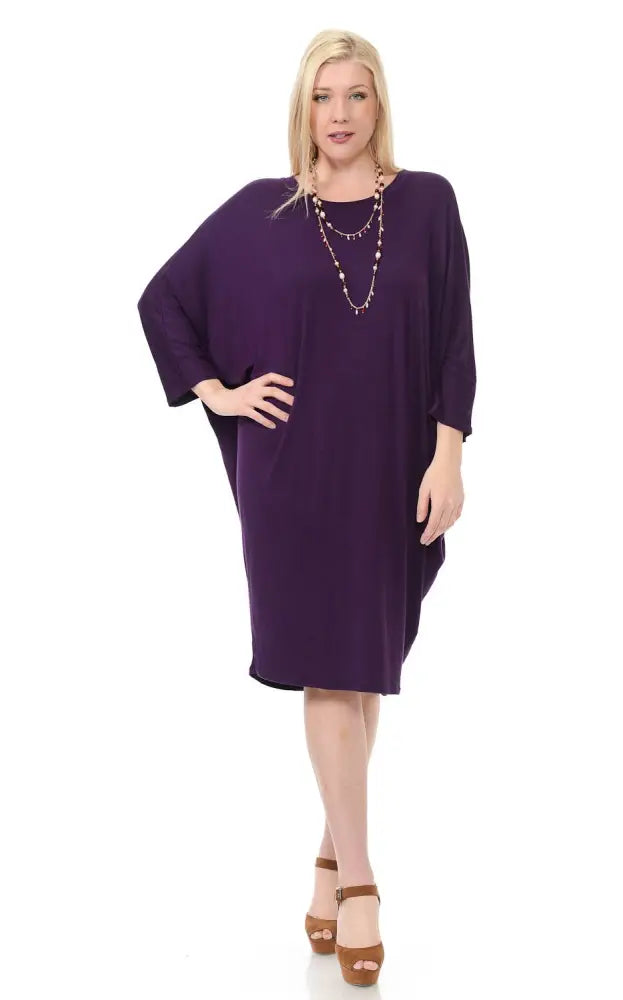 Olive Plus Side Draped Dolman Sleeves Dress - Women > Dresses