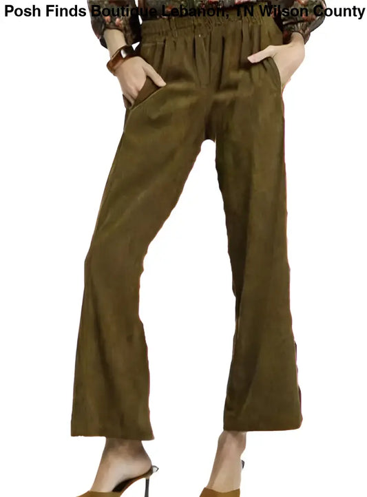 Olive Pull On Corduroy Cropped Pants - Posh Finds