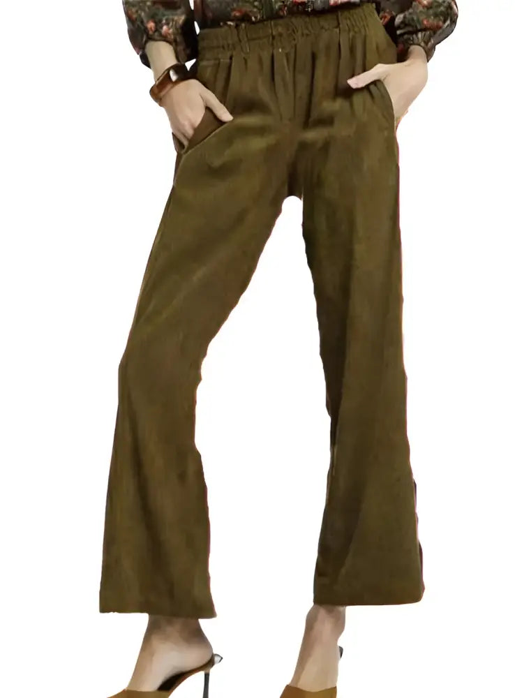 Olive Pull On Corduroy Cropped Pants - Posh Finds