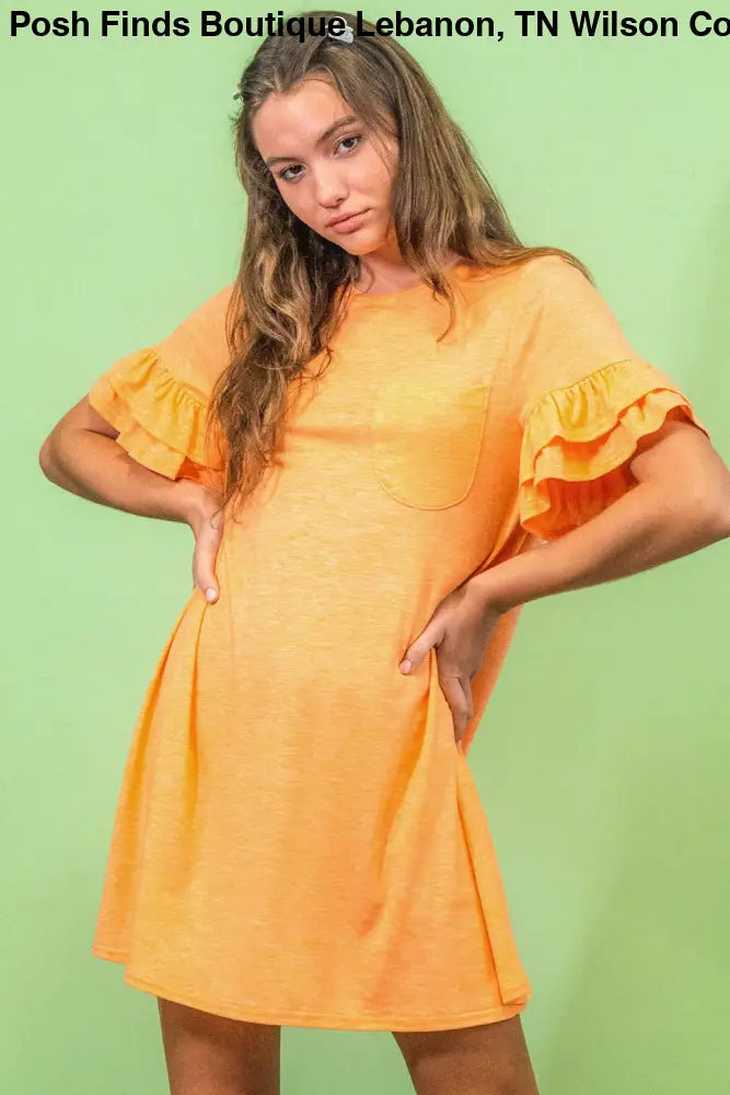 Orange French Terry Pocket Tee Shirt Dress - Women > Dresses