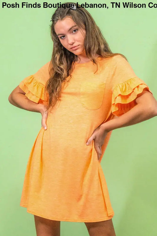 Orange French Terry Pocket Tee Shirt Dress - Women > Dresses
