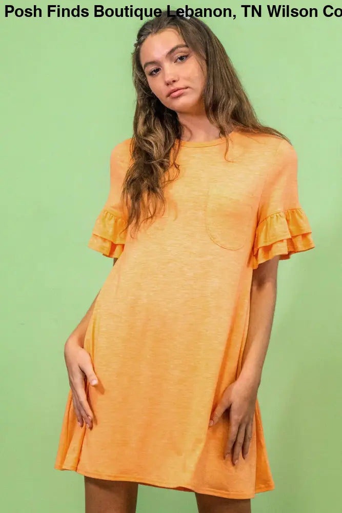 Orange French Terry Pocket Tee Shirt Dress - Women > Dresses