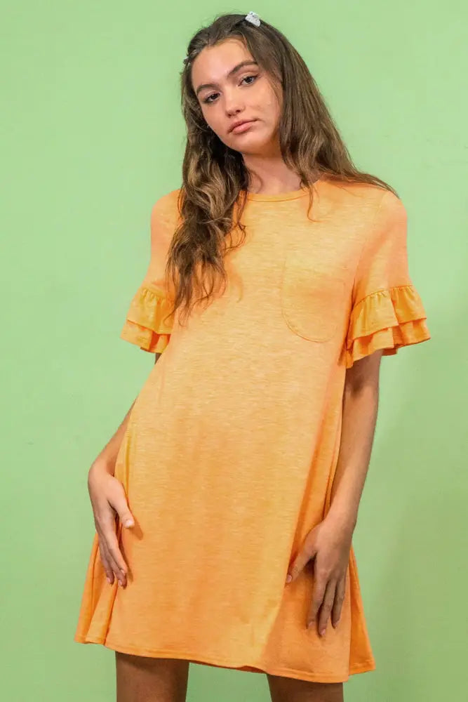 Orange French Terry Pocket Tee Shirt Dress - Women > Dresses